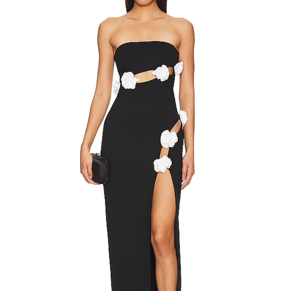 MBT Black Strapless Dress with White Floral Details - New dress